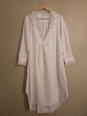 CHRISTIAN DIOR 80'S Vintage Light Pink Cotton Lacey Plunge Neck Maxi Nightgown L